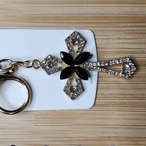 Mint Brand Gold Tone, Black And Clear Crystals Cross Keychain/Bag Charm